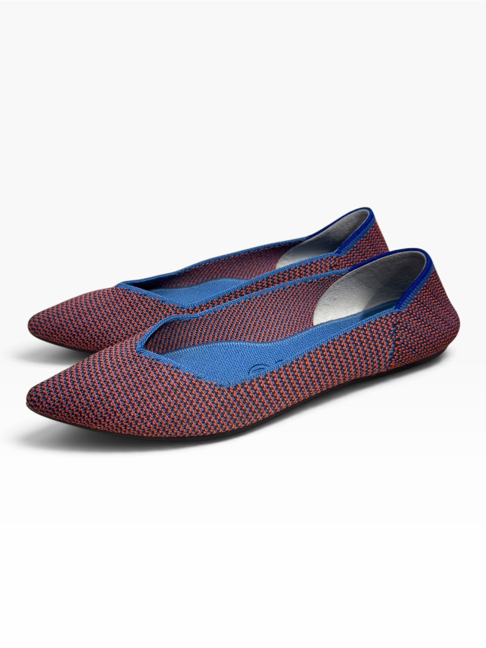 Rothy’s The Point Retired Tangerine Triple Stitch Blue Orange Knit Flats Size US